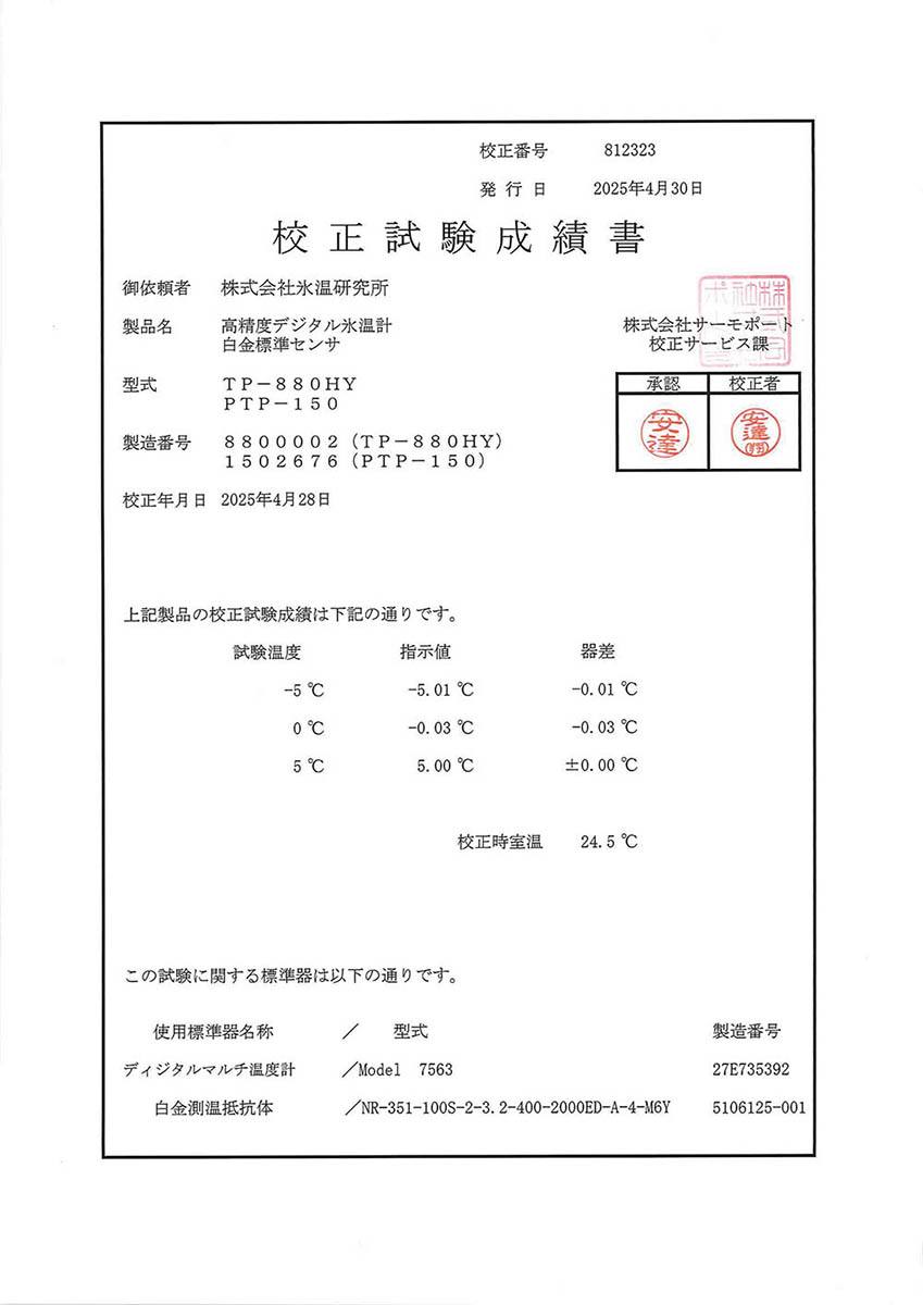 高精度デジタル氷温計 氷温サーモTP－880HY センサ付属
