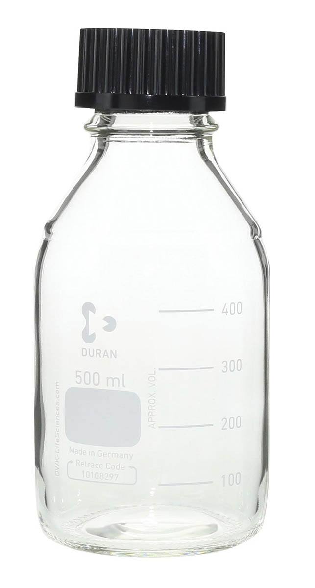 DURAN ねじ口瓶 500mL 黒CAP付【柴田科学】【りかなび